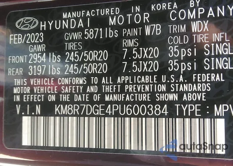 2023 Hyundai Palisade Calligraphy from USA, damaged, VIN KM8R7DGE4PU600384